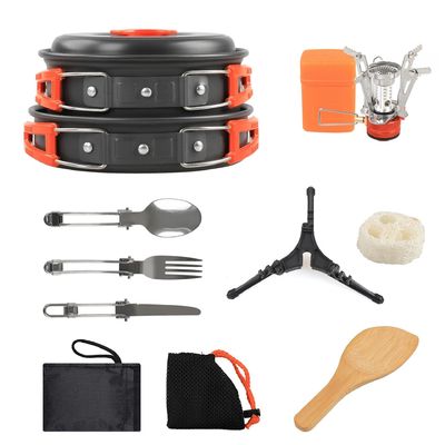 Aluminiumlegierung Camping Kochgeschirr Mess Kit mit Holzlöffel Zubehör und Rucksackkocher
