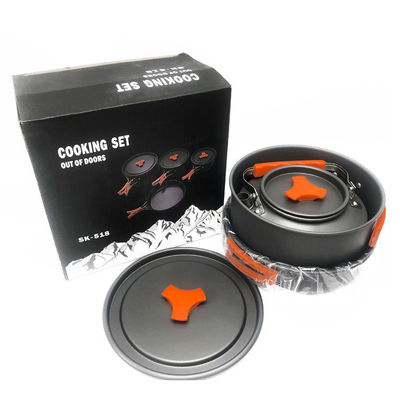 Grauer Grüner Griff Portable Style Non Stick Aluminium Picknick Kochtopf Set für das Campen