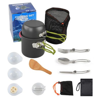 Outdoor Portable Aluminium Campingpot Kochgeschirr Set Tischgeschirr Set mit Grau grünem Griff