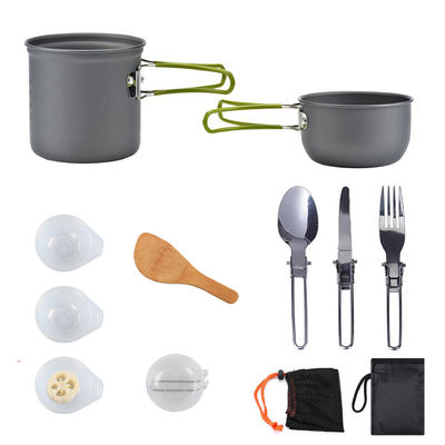 Outdoor Portable Aluminium Campingpot Kochgeschirr Set Tischgeschirr Set mit Grau grünem Griff