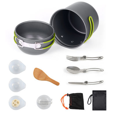 Outdoor Portable Aluminium Campingpot Kochgeschirr Set Tischgeschirr Set mit Grau grünem Griff