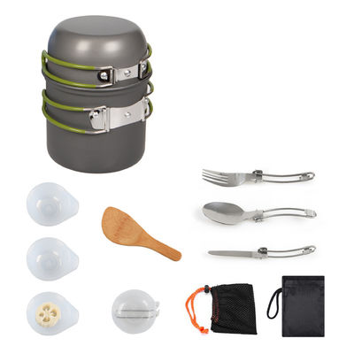Outdoor Portable Aluminium Campingpot Kochgeschirr Set Tischgeschirr Set mit Grau grünem Griff