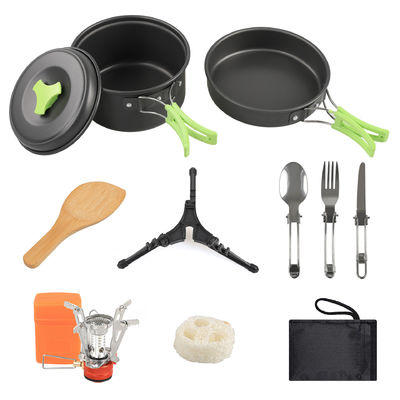 Aluminiumlegierung Camping Kochgeschirr Mess Kit mit Holzlöffel Zubehör und Rucksackkocher