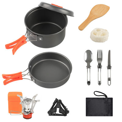 Aluminiumlegierung Camping Kochgeschirr Mess Kit mit Holzlöffel Zubehör und Rucksackkocher