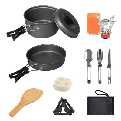Aluminiumlegierung Camping Kochgeschirr Mess Kit mit Holzlöffel Zubehör und Rucksackkocher