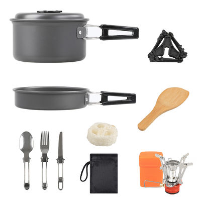 Aluminiumlegierung Camping Kochgeschirr Mess Kit mit Holzlöffel Zubehör und Rucksackkocher